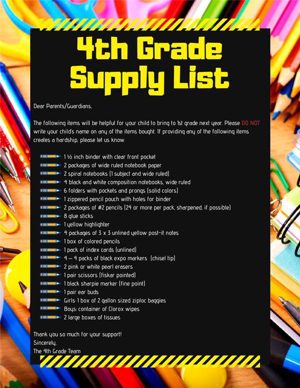 Fourth Grade / Supply List